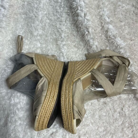 Ugg textile & leather khaki &beige espadrilles platform wedge sandals SZ12 - Picture 8 of 14